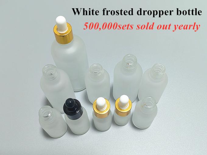 High Quality 1oz 2oz 5ml 10ml 15ml 20ml 30ml 50ml Empty Essential Oil White Frosted Glass Dropper Bottle with Pipette Gold Screw Lid