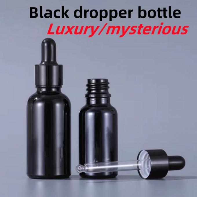 10ml 15ml 20ml 30ml 50ml Essential Oil Bottle Shiny Black Glass Dropper Bottle with Calibrated Glass Pipette