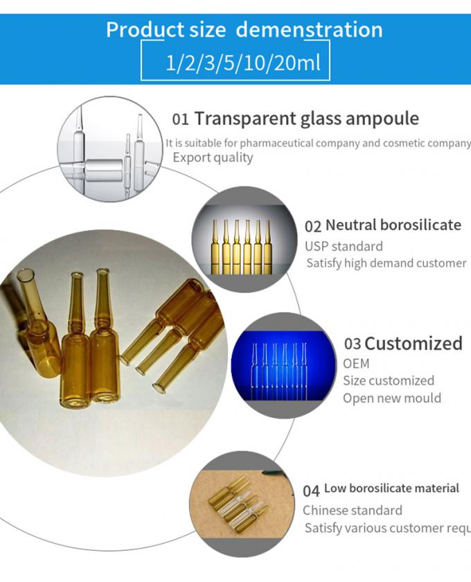 1ml 2ml 5ml 10ml Type B Brown Color DOT Medical Packing Glass Ampoule for Injection Vitamin C Injection Ampule Vials