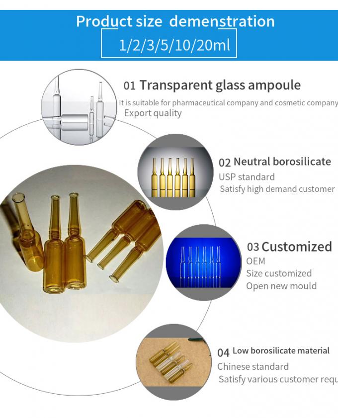 Hot Sale Wholesale Cheap ISO Standard Transparent Amber Pharmaceutical Ampoule Vial Type C Ampoule Empty Glass Ampoule
