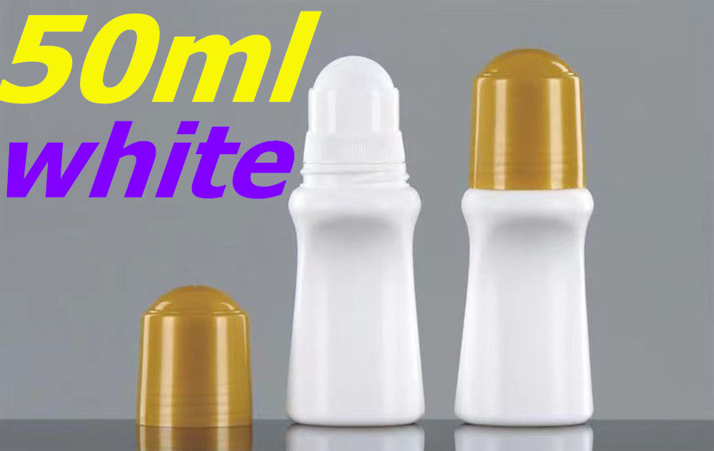 Empty 50ml Essential Oil Cosmetic Plastic HDPE Roller Bottle White Deodorant Roll on Bottles