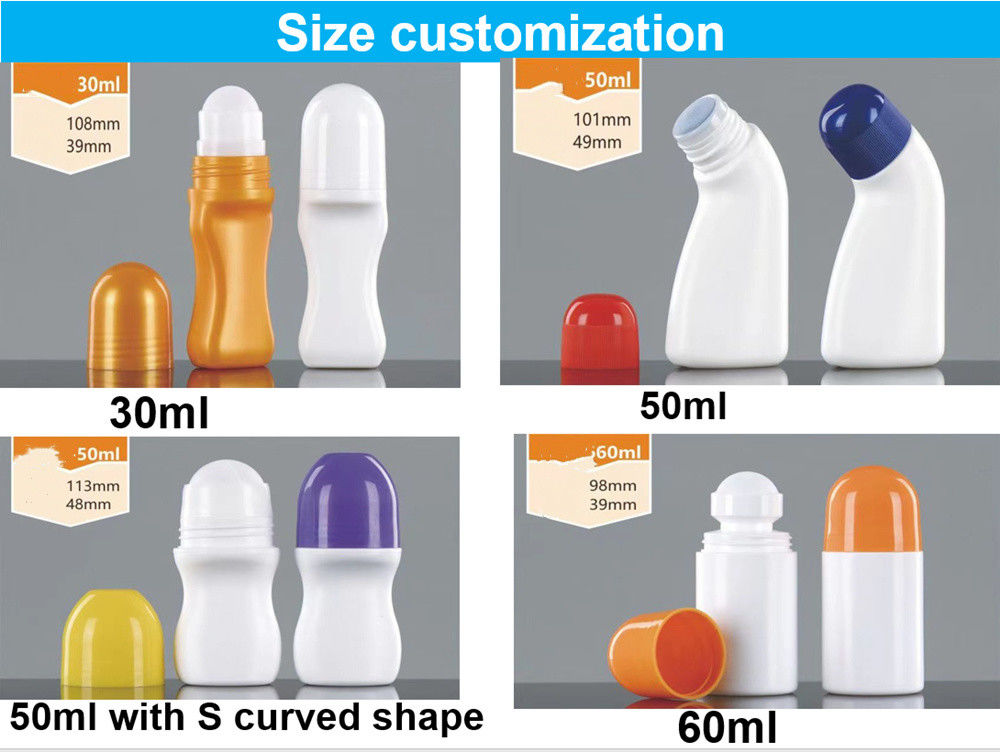 30ml 50ml HDPE sunscreen body care empty essential oil Plastic Deodorant Bottle with Roller Ball for Body Odor
