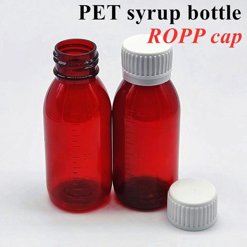 Pharmaceutical 100ml 120ml 150ml Empty Amber Plastic PET amber syrup plastic Bottle for Syrup with Ropp Cap