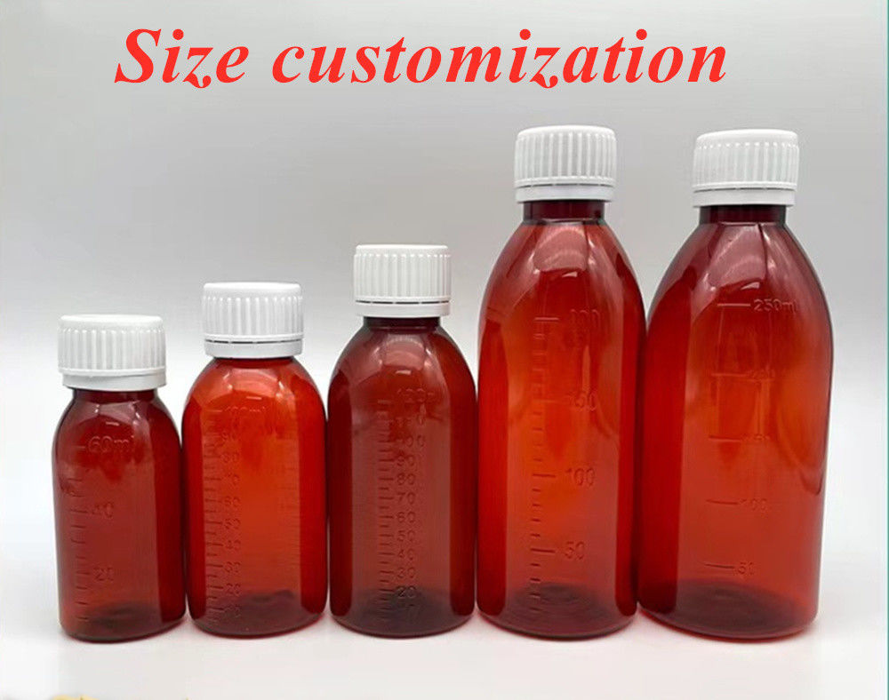 Pharmaceutical 100ml 120ml 150ml Empty Amber Plastic PET amber syrup plastic Bottle for Syrup with Ropp Cap