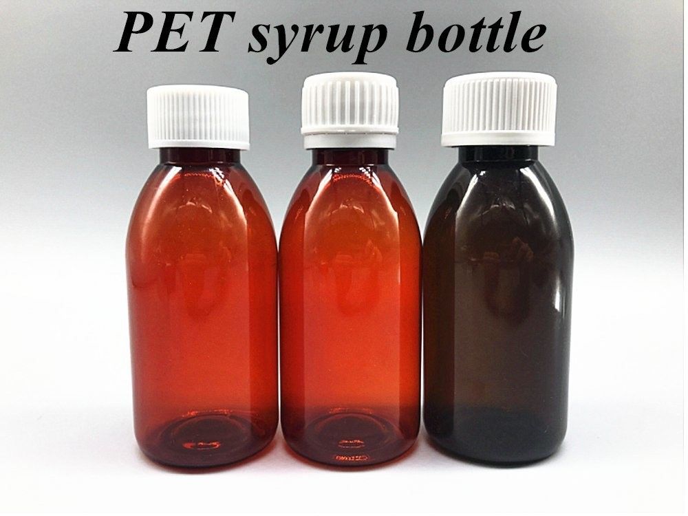 Pharmaceutical 100ml 120ml 150ml Empty Amber Plastic PET amber syrup plastic Bottle for Syrup with Ropp Cap