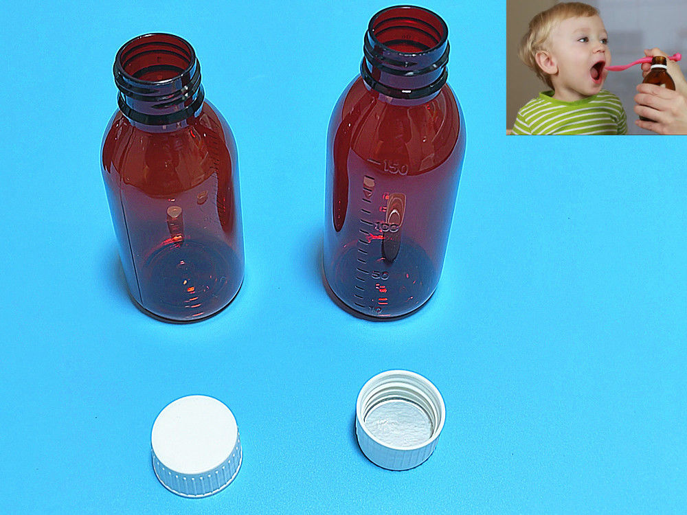 100ml 120ml 150ml DIN28 Plastic PET Brown Oral Liquid Bottle Amber Medicine Cough Syrup Bottle for Ropp Cap