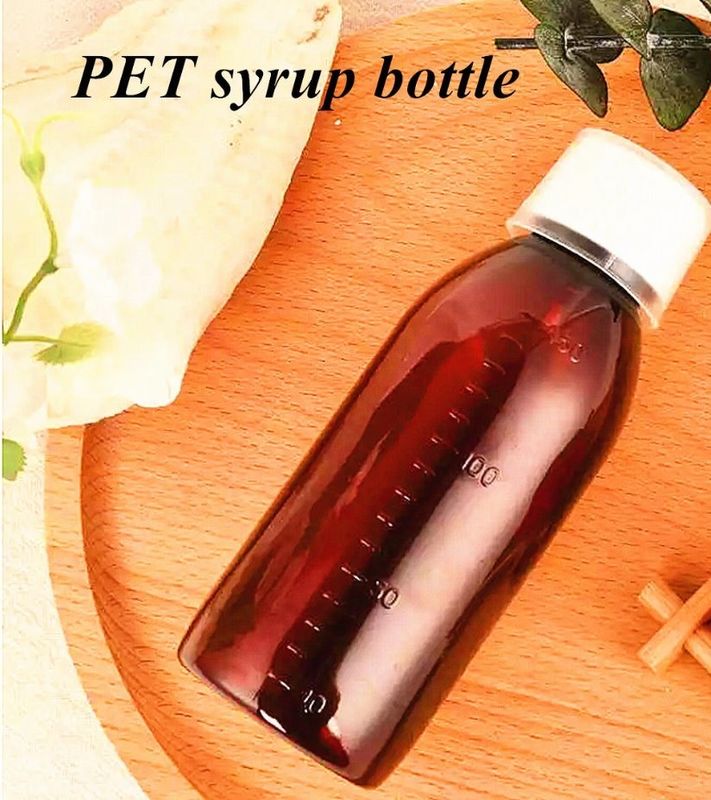 100ml 250ml Liquid Medicine Amber PET Cough Syrup Bottle with Measure cup Plastic Cough Syrup Bottle