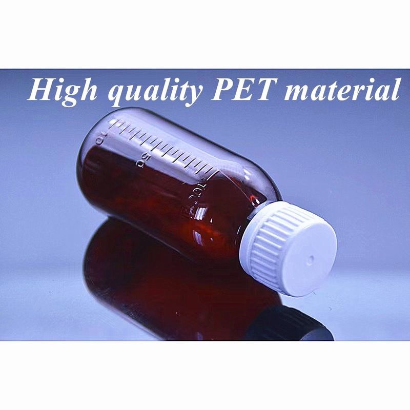 100ml 250ml Liquid Medicine Amber PET Cough Syrup Bottle with Measure cup Plastic Cough Syrup Bottle