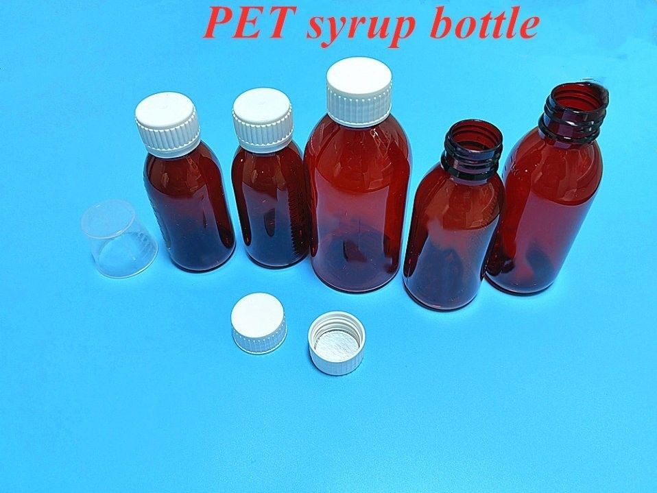 Brown 100ml 120ml Pet Syrup Bottles With CRC Screw Cap For Oral Liquid
