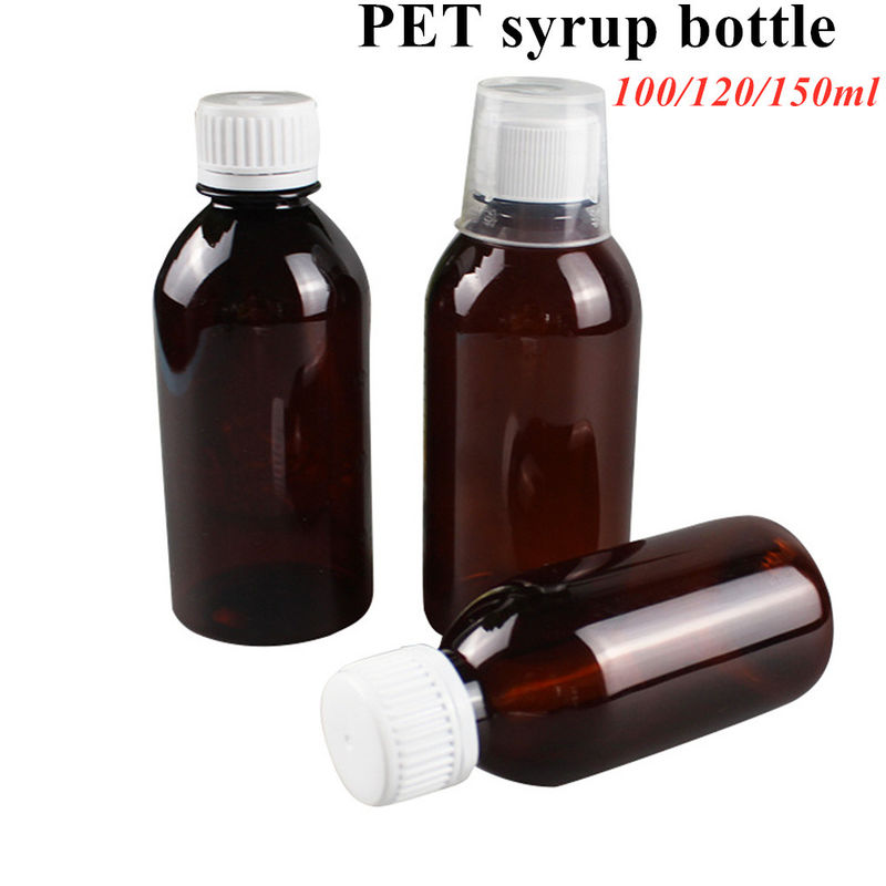 Brown 100ml 120ml Pet Syrup Bottles With CRC Screw Cap For Oral Liquid
