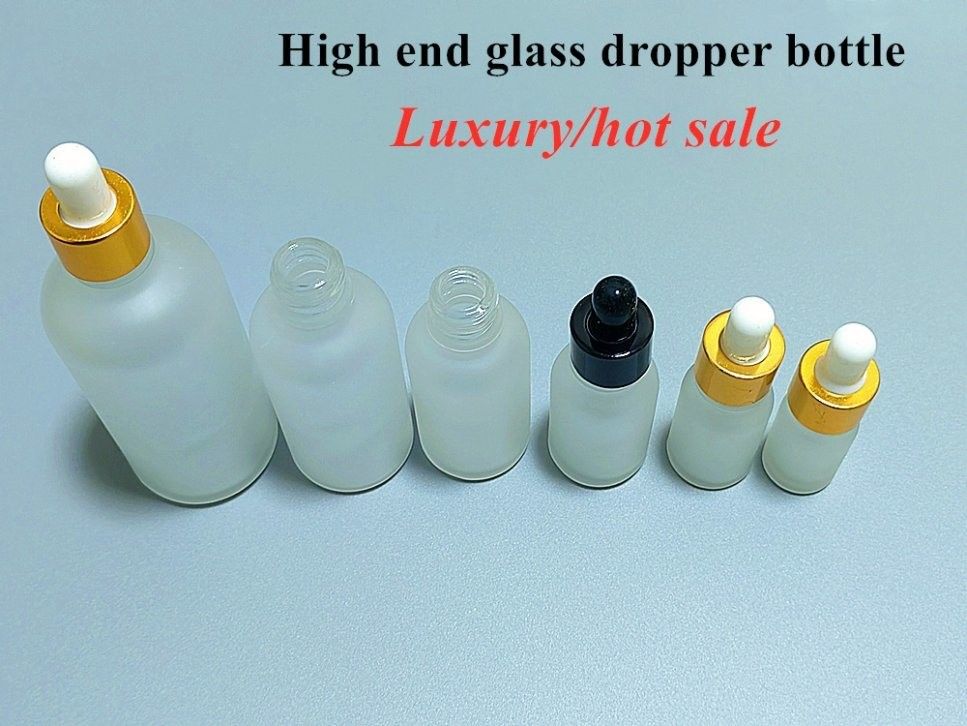 10ml 20ml 30ml 50ml 100ml Oblique Shoulder Glass Essential Oil Bottle White Frosted Dropper Bottle for serum skincare