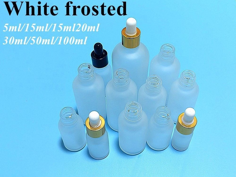 Matte Matte White 20ml 30ml Glass Dropper Bottle Glass Serum Essential oil bottle with Black Dropper Cap