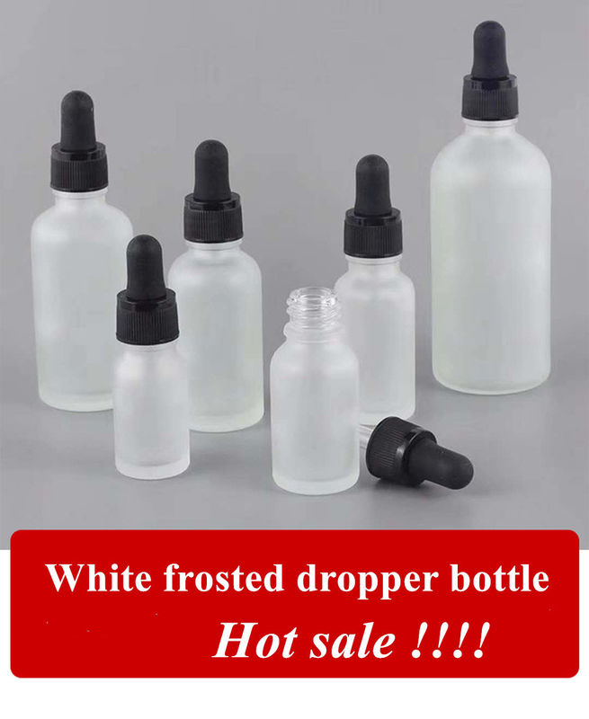 5ml 10ml 15ml 20ml 30ml 50ml empty round cosmetic Essential Oil Bottle Frosted White Glass Bottle with Glass Pipette