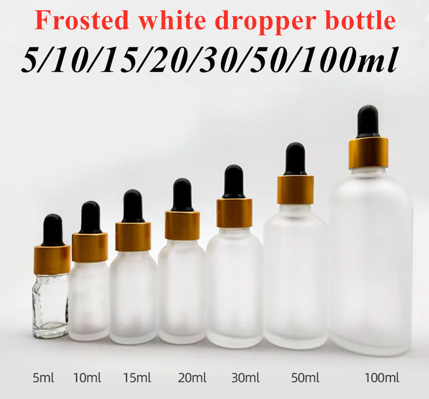 Luxury 1oz 2oz 10ml 15ml 20ml 30ml 50ml Empty round skincare serum Essential Oil Eye White Frosted Glass Dropper Bottle