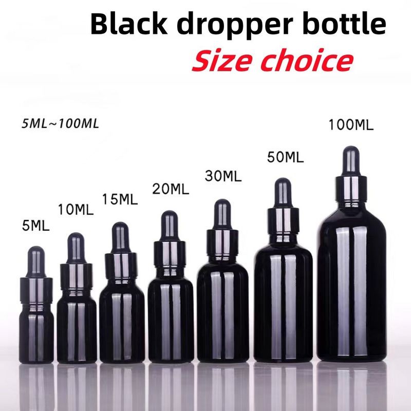 Shiny Black Glass Dropper Bottles 30ml 10ml 15ml 20ml 50ml Empty Glass Dropper Essential Oil Bottle