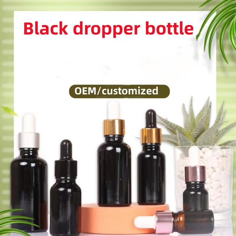 5ml 10ml 20ml 30ml 50ml Empty Black Glass Essential Oil Bottles with Dropper Boston Round Lotion Serum Pump bottle