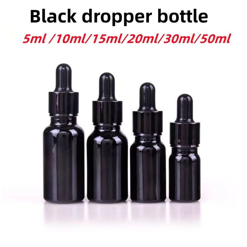 5ml 10ml 20ml 30ml 50ml Empty Black Glass Essential Oil Bottles with Dropper Boston Round Lotion Serum Pump bottle