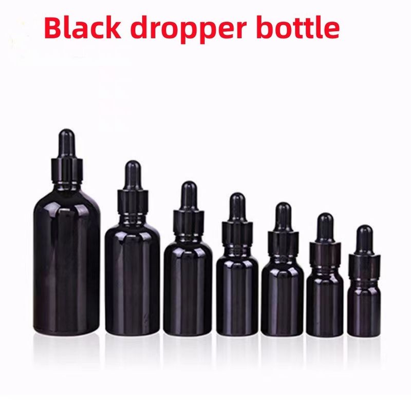 5ml 10ml 20ml 30ml 50ml Empty Black Glass Essential Oil Bottles with Dropper Boston Round Lotion Serum Pump bottle