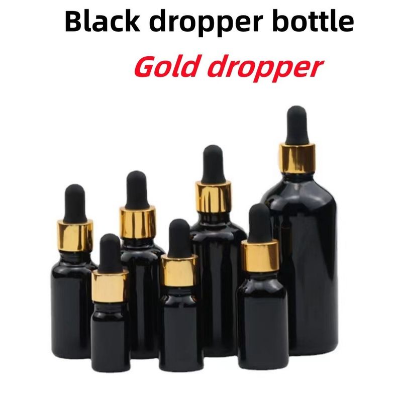 5ml 10ml 20ml 30ml 50ml Empty Black Glass Essential Oil Bottles with Dropper Boston Round Lotion Serum Pump bottle