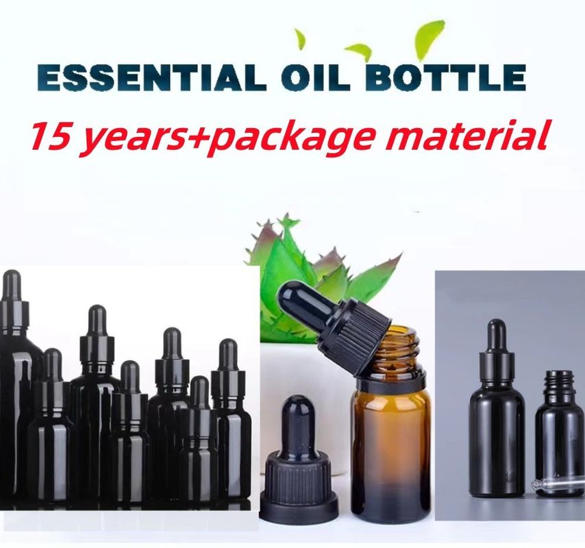 10ml 20ml 30ml 50ml empty round Essential Oil Bottle Shiny Black Glass Dropper Bottle with Calibrated Glass Piegette