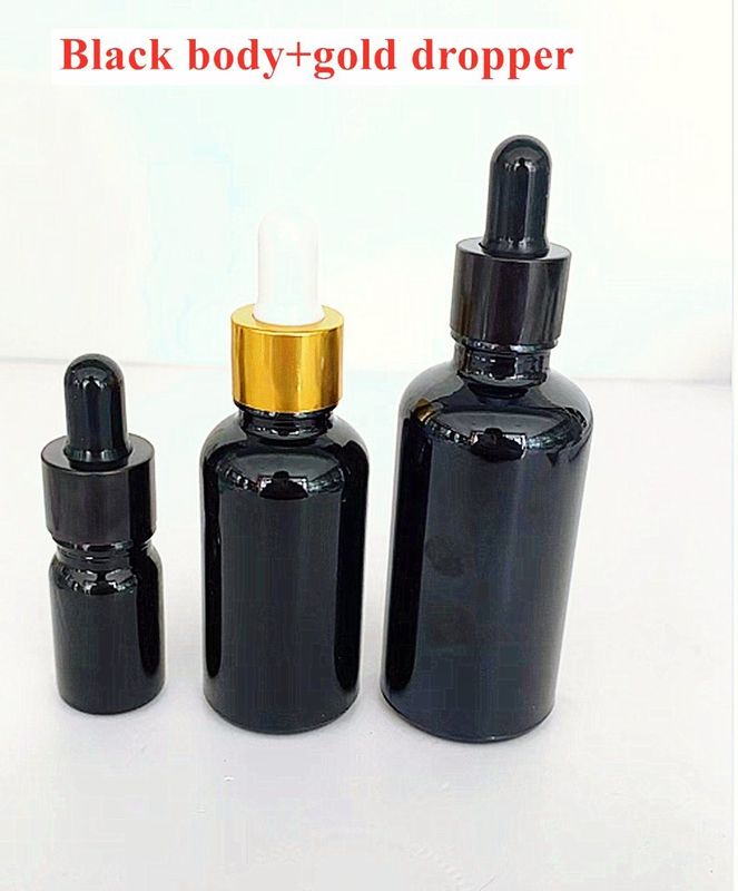 10ml 20ml 30ml 50ml empty round Essential Oil Bottle Shiny Black Glass Dropper Bottle with Calibrated Glass Piegette