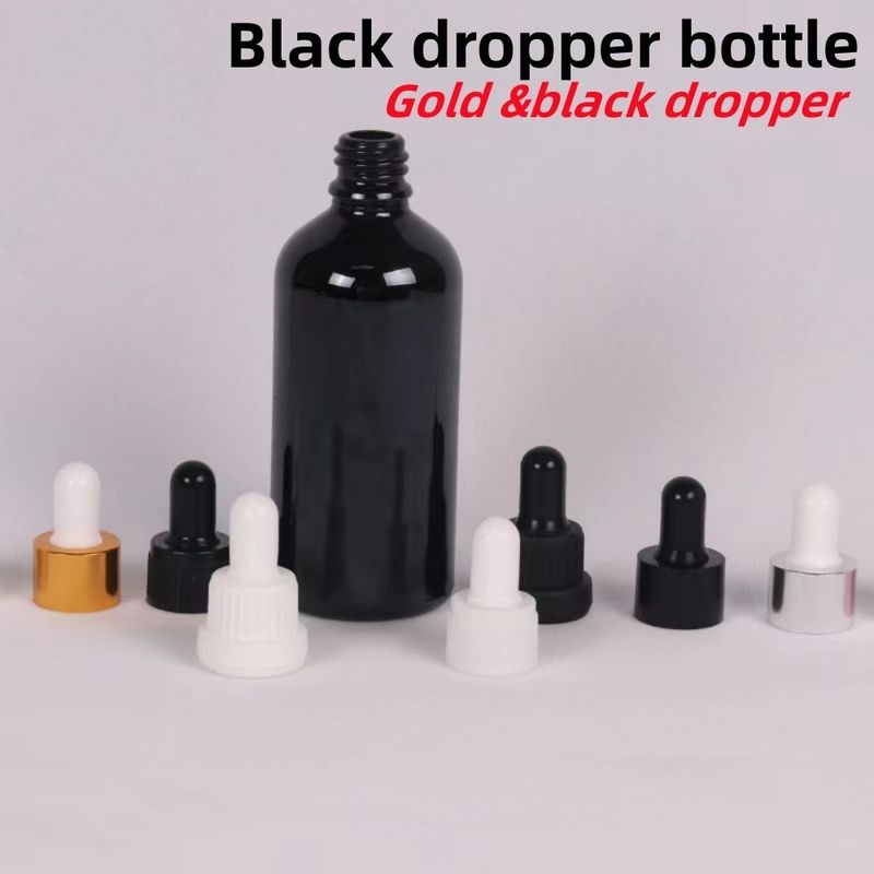 10ml 20ml 30ml 50ml empty round Essential Oil Bottle Shiny Black Glass Dropper Bottle with Calibrated Glass Piegette