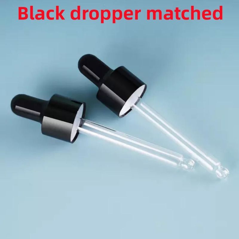 Black 10, Ml 15ml 20ml 30ml 50ml empty round black shiny Glass Essential Oil Dropper Bottle with Plastic Gold ring