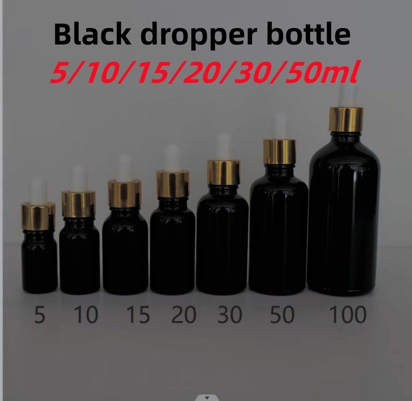5ml 10ml 15ml 20ml Essential Oil Serum Flat Shoulder Round Shiny essential oil bottle Black Glass Dropper Bottle