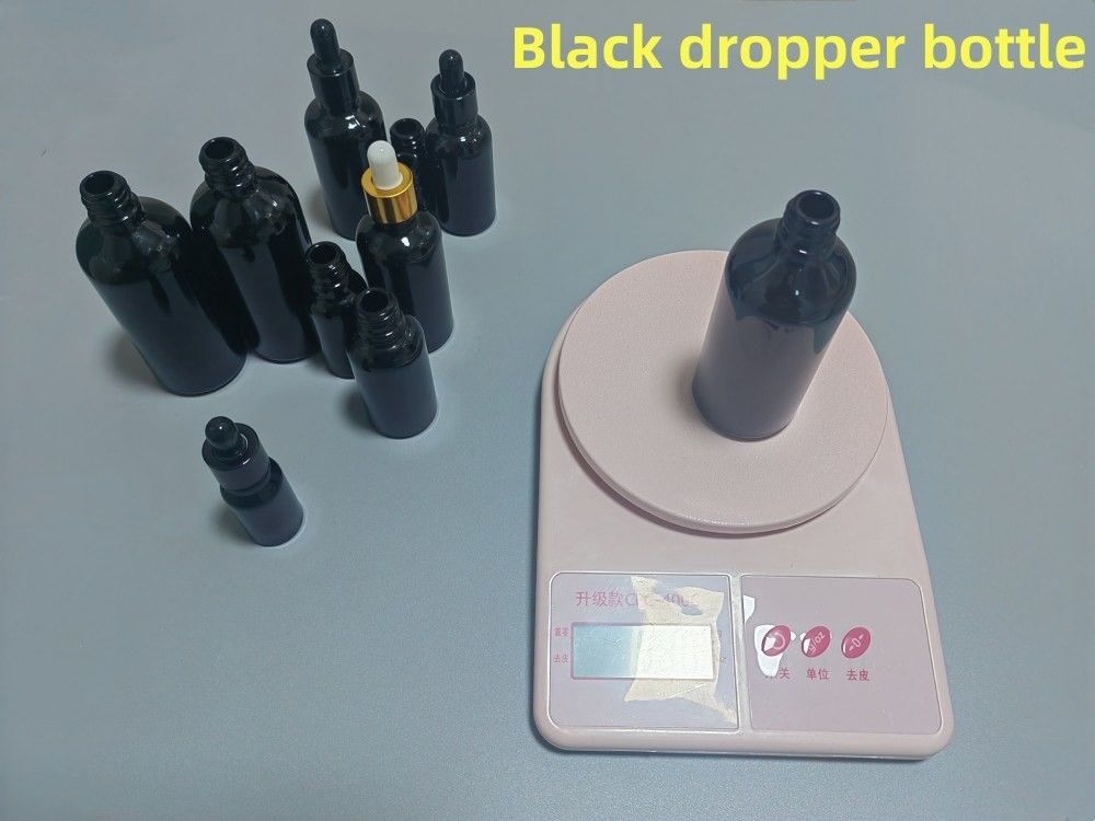 5ml 10ml 15ml 20ml Essential Oil Serum Flat Shoulder Round Shiny essential oil bottle Black Glass Dropper Bottle
