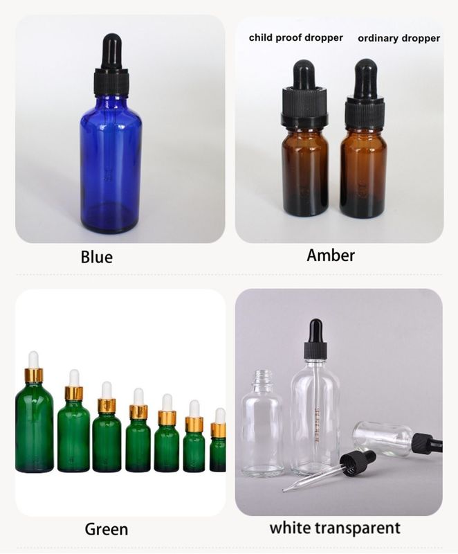 Essential Oil Packaging 1OZ 2OZ 20ml 30ml 50ml Amber essential oil serum Glass Dropper Bottle with Childproof Cap