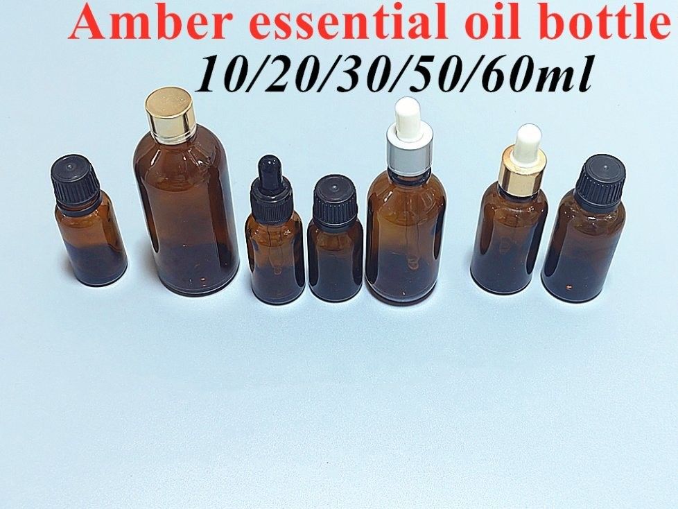                  Hot Sale Empty Luxury Amber Brown 10ml 15ml 20ml 30ml 50ml 60ml Glass Essential Oil Bottle for Serum Package             