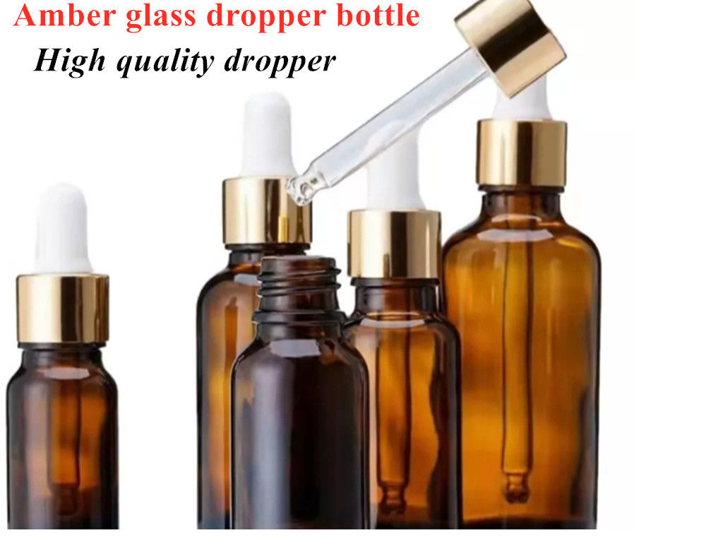 30ml 50ml Empty Round Amber Travel Portable serum skincare Essential Oil Glass Dropper Bottle with Childproof Dropper
