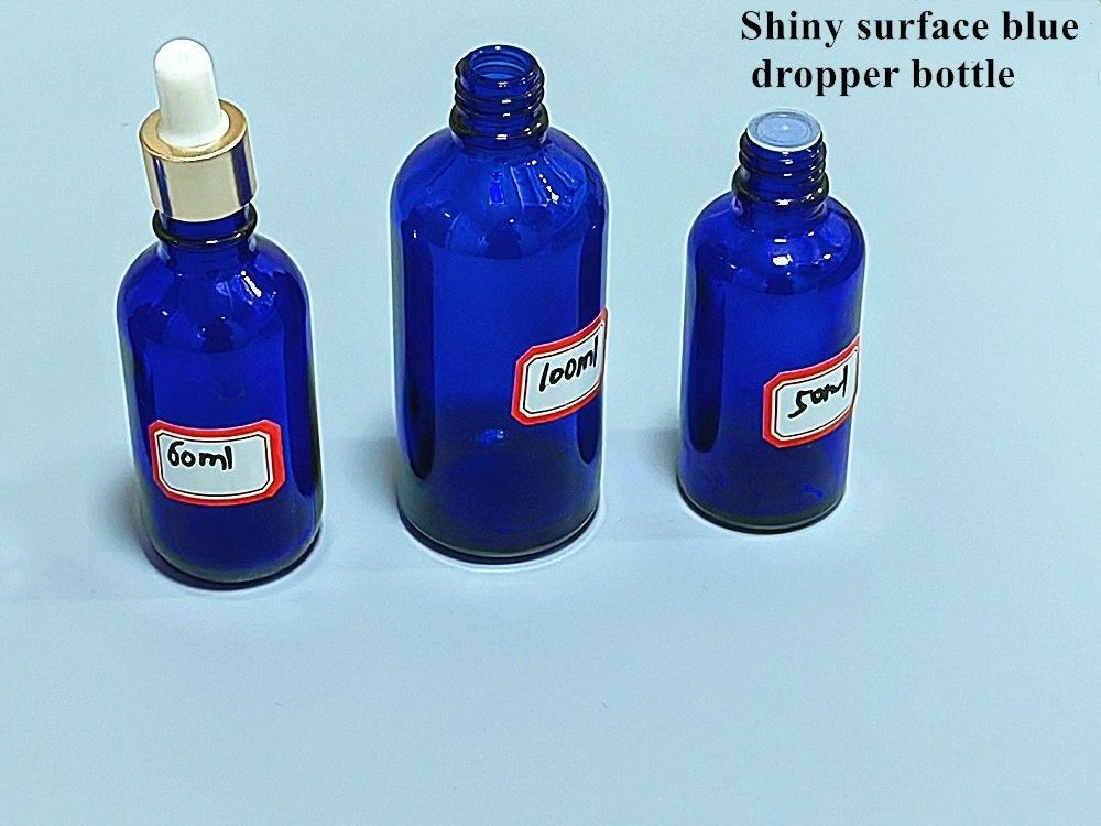 10ml 20ml 30ml 50ml Empty Boston Round Cosmetic Packing Empty Blue Essential Oil Glass Dropper Bottle with Dropper Cap