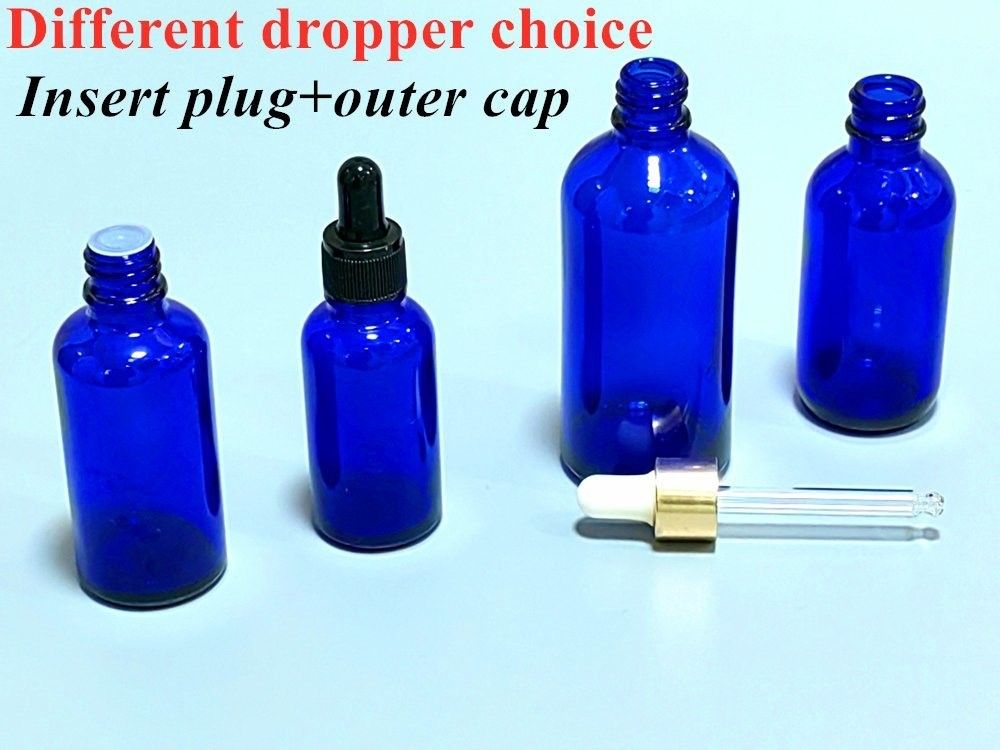 10ml 20ml 30ml 50ml Empty Boston Round Cosmetic Packing Empty Blue Essential Oil Glass Dropper Bottle with Dropper Cap