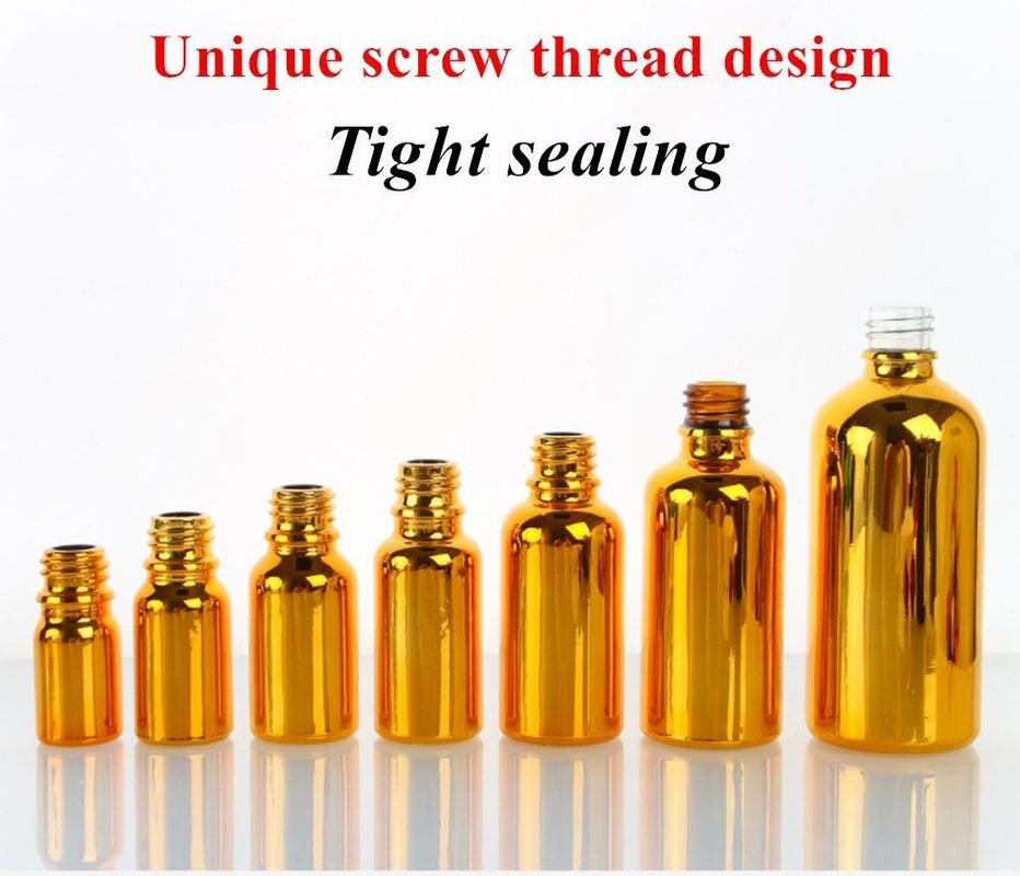 Luxury Shiny 30ml 50ml 60ml Gold UV Electroplate Serum golden glass Essential Oil Glass Dropper Bottle with Spray Head