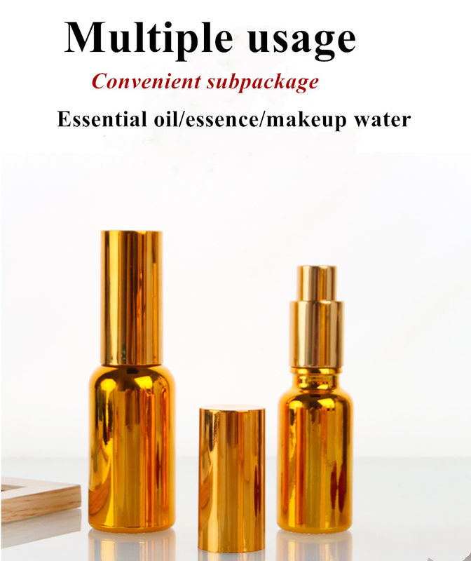 Luxury Shiny 30ml 50ml 60ml Gold UV Electroplate Serum golden glass Essential Oil Glass Dropper Bottle with Spray Head