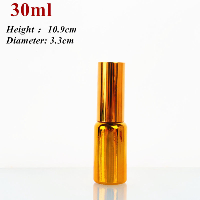 Luxury Shiny 30ml 50ml 60ml Gold UV Electroplate Serum golden glass Essential Oil Glass Dropper Bottle with Spray Head