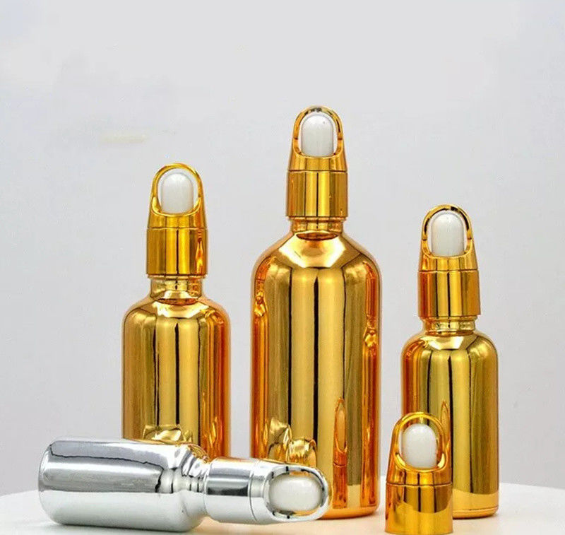 High quality Luxury Cosmetic Package 10ml 20ml 30ml 50ml Electroplating Gold Essential Oils Serum Glass Dropper bottle