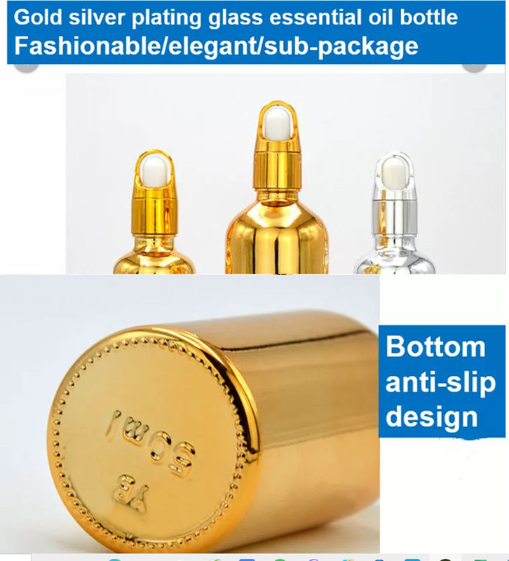 High quality Luxury Cosmetic Package 10ml 20ml 30ml 50ml Electroplating Gold Essential Oils Serum Glass Dropper bottle