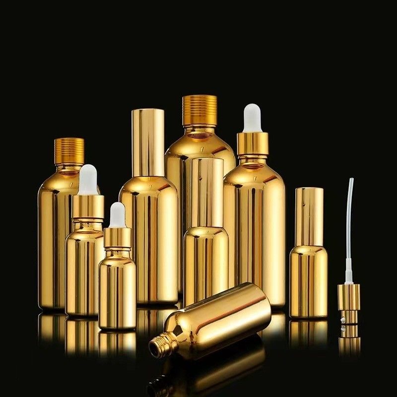 30ml 50ml Electropplating Gold Silver Glass Spray Cosmetics Bottle Gold cosmetic Essential Oil Bottle