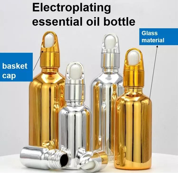 10ml 20ml 30ml 50ml Electroplate Gold Color Luxury Cosmetic Packaging Glass Dropper Bottles for serm Essential oil use