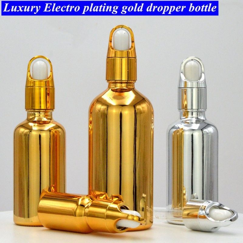 10ml 20ml 30ml 50ml Electroplate Gold Color Luxury Cosmetic Packaging Glass Dropper Bottles for serm Essential oil use
