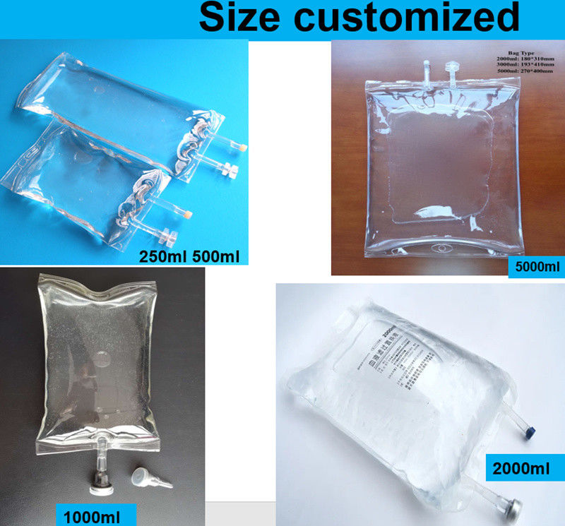 Large Volume 2000ml 3000ml 5000ml 7mm veterinary Disposable PVC Infusion IV Bag with Twist-Off Double Port