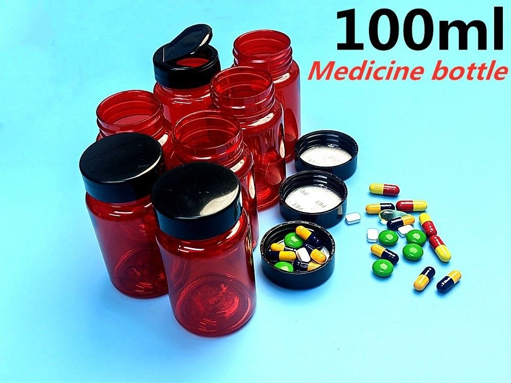 High Quality 100ml Red Empty Pet Pill Tablet Calcium Pharmaceutical Container Medicine Vitamin Capsule medicine bottle