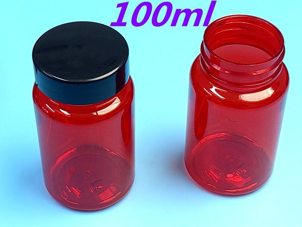 100ml Red Low MOQ PET Plastic Pill Bottles Empty Custom Plastic Vitamin Pill Capsule Bottle with Screw Cap Flip Top Cap