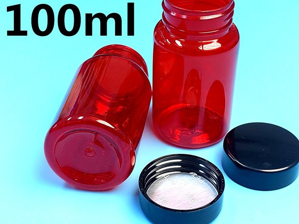 100ml Red Low MOQ PET Plastic Pill Bottles Empty Custom Plastic Vitamin Pill Capsule Bottle with Screw Cap Flip Top Cap