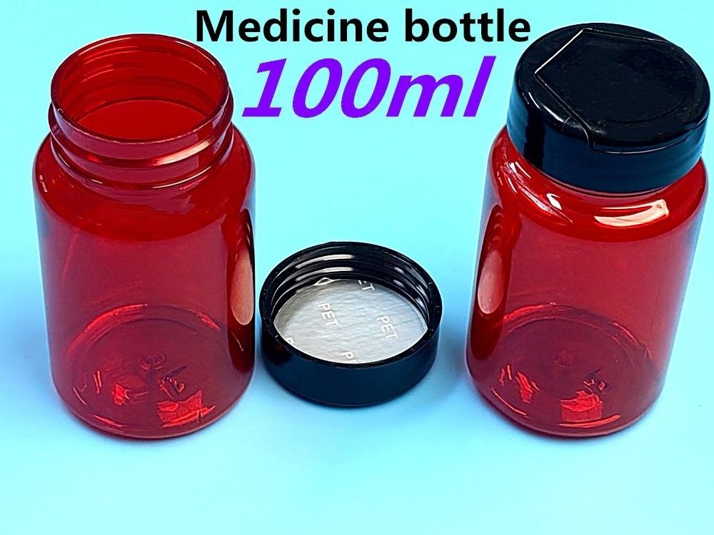 PET Plastic Red 100ml 150ml Solid Medicine Bottle Capsule Pill Bottle Packaging Container Healthcare Supplement Bottle