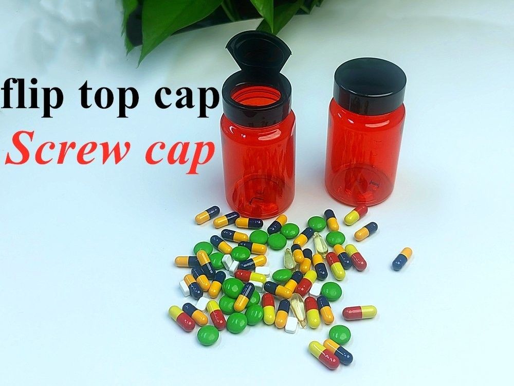 Healthcare Medicine Pill bottle 100ml PET Red Plastic Capsule Packaging Vitamin Pill medicine Bottle with screw Cap