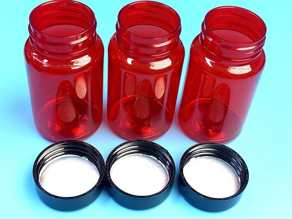 Healthcare Medicine Pill bottle 100ml PET Red Plastic Capsule Packaging Vitamin Pill medicine Bottle with screw Cap