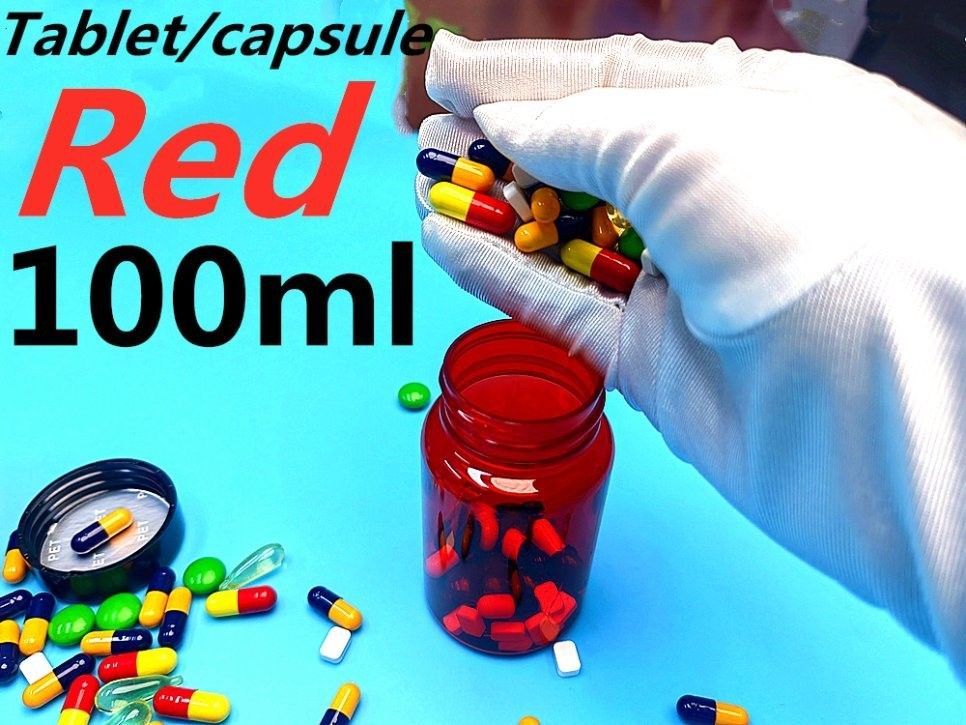 Healthcare Medicine Pill bottle 100ml PET Red Plastic Capsule Packaging Vitamin Pill medicine Bottle with screw Cap